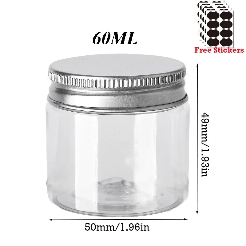 50pcs/Lot 30/50/60/80/100/120/150ML Storage Jars Empty Plastic Jar With Aluminum Lid Cosmetic Containers Face Cream Sample Pot