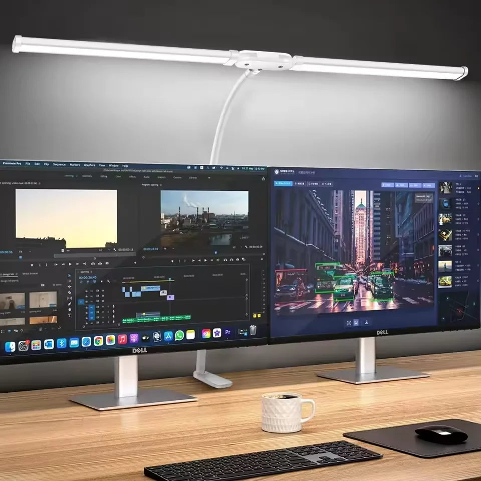 Home Office LED Desk Lamp Double Head Stepless Dimming Eye-Caring Reading Lights 3 Color Mode Flexible Adjustable PC Table Lamps