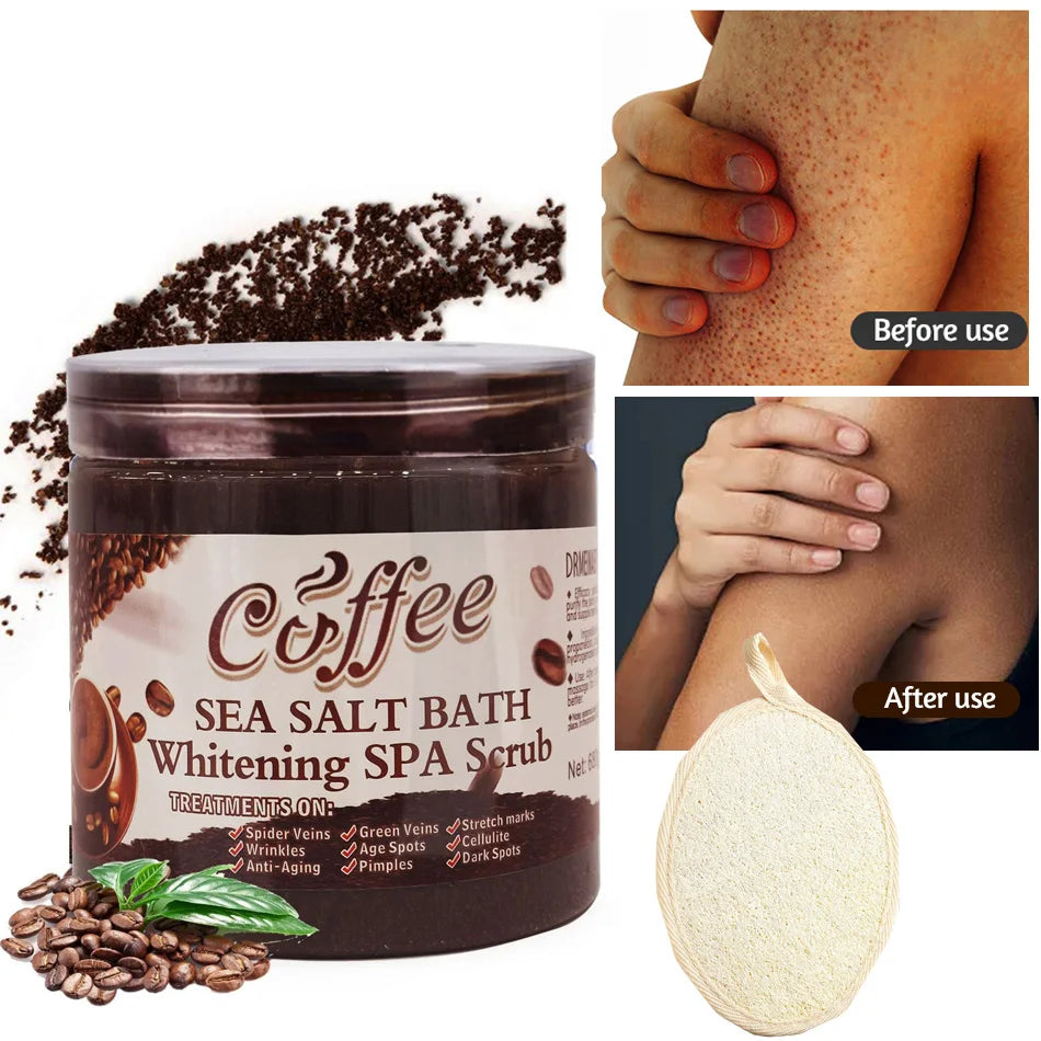 350g/680g Coffee Body Scrub Exfoliating Lightening Skin Pore Cleansing Soften Sea Bath Salt Cream Moisturizing Anti Cellulite