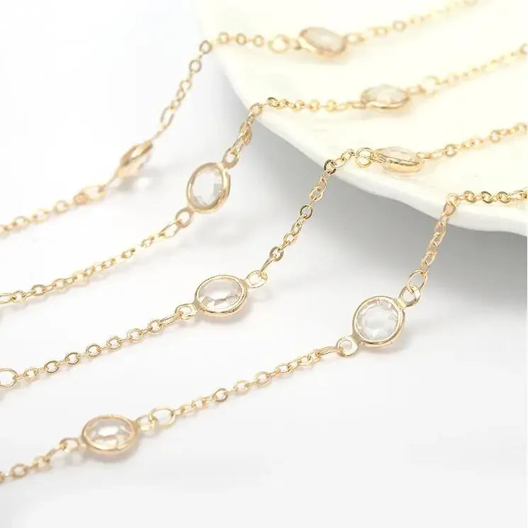 14K Gold Color Plated Brass Round Star Link Chains Necklace Chains High Quality Jewelry Accessories