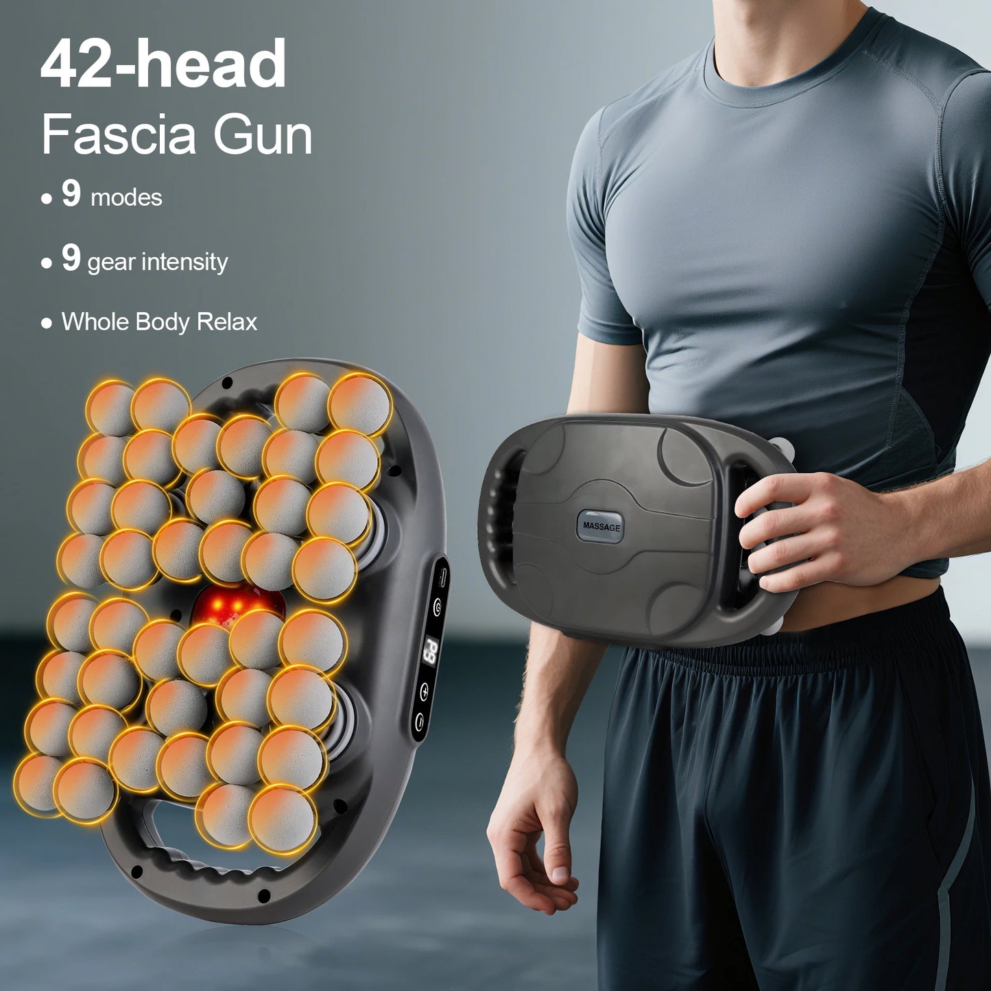 42 Heads Fascia Gun High-frequency Vibration Deep Massage Device for Shoulder Waist Back Leg Body Muscle Relaxation
