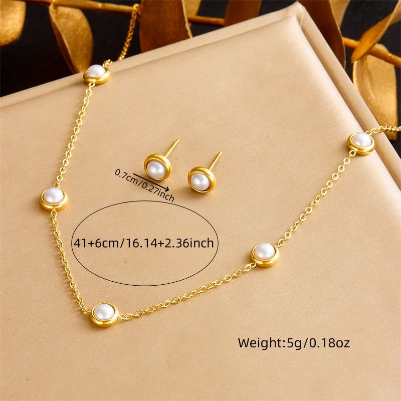 DIEYURO 316L Stainless Steel Pearl Butterfly Flower Golden Necklace Earrings For Womens 2024 New Party Gift Fashion Jewelry Set