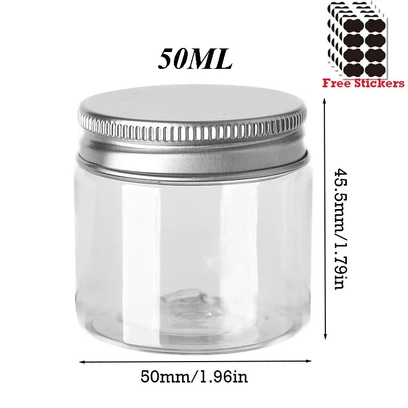 50pcs/Lot 30/50/60/80/100/120/150ML Storage Jars Empty Plastic Jar With Aluminum Lid Cosmetic Containers Face Cream Sample Pot
