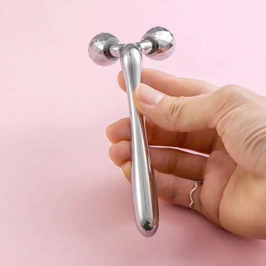 Metal Roller Facial Beauty Stick - 3D Roller Face Massager, Dongling Pink Crystal Jade Roller, Zinc Alloy