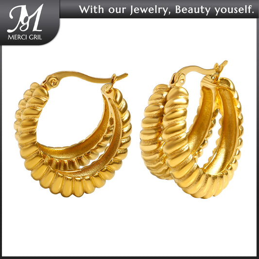 Hoop Earrings for Women Trendy Golden Stainless Steel Earring Jewelry New