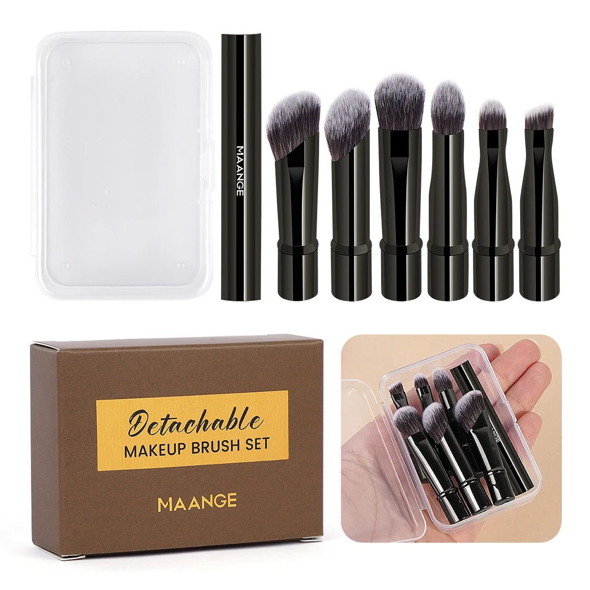 MAANGE Double Ended Makeup Brush Set Detachable Travel Contour Concealer Brush Set Eyeshadow Brush Face Cosmetic Tools with Box