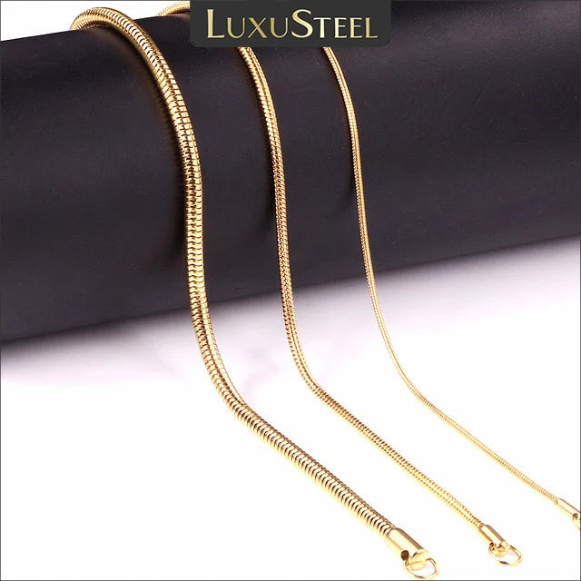 LUXUSTEEL1MM/2MM/3MM Round Snake Chain Necklace For Women Men Golden Stainless Steel Herringbone Choker Fashion Jewelry Gift