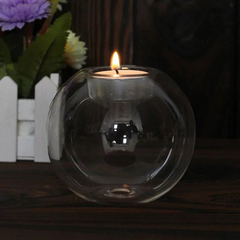 European Style Round Glass Candle Holder for Christmas, Wedding & Table Centerpiece Decor