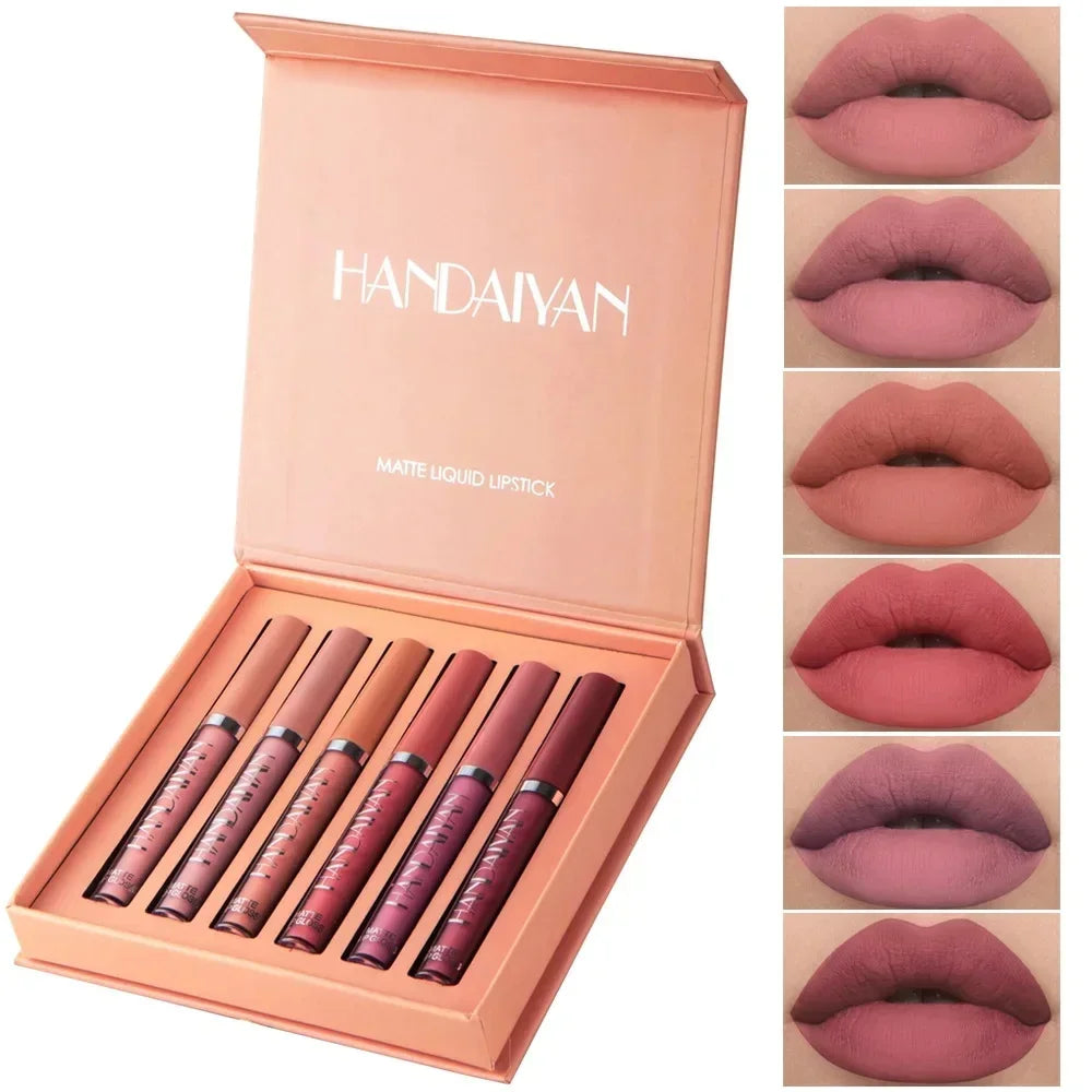 6PCS Waterproof Non-stick Lip Gloss Velvet Nude Matte Sexy Lipstick Set Long Lasting Red Liquid Lipstick
