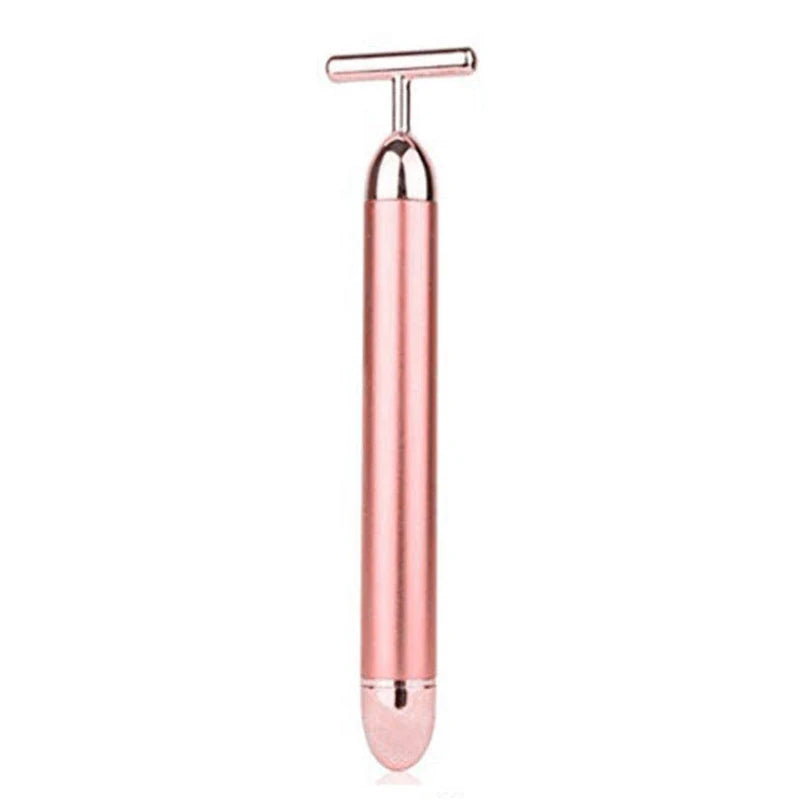 24K Gold Beauty Bar Face Massager Electric Vibrating Rose Quartz 3D Roller Face Lifting Body Facial 3D Gua Sha Jade Roller