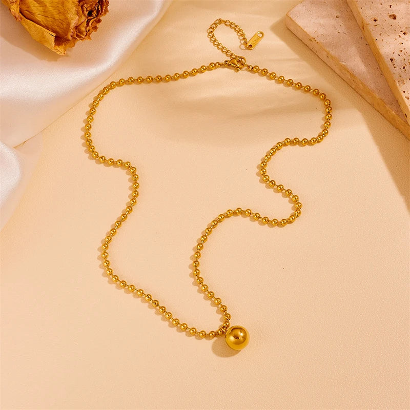 EILIECK New Fashion Stainless Steel Metal Bead Ball Necklace Bracelet Earrings For Women Trendy Waterproof Jewelry Set Gift
