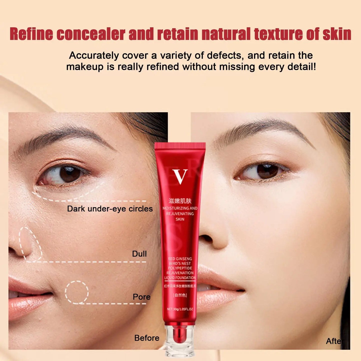 30g Upgrade Liquid Foundation Precious Luxury Herbal Extracts Concealer Oil-control Waterproof Hydrating Makeup Base Cream
