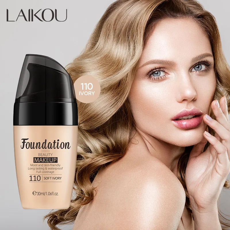 LAIKOU 30ml Liquid Foundation Waterproof Makeup High Coverage Concealer Long-lasting Cover Dark Circle Brighten Matte BB Cream