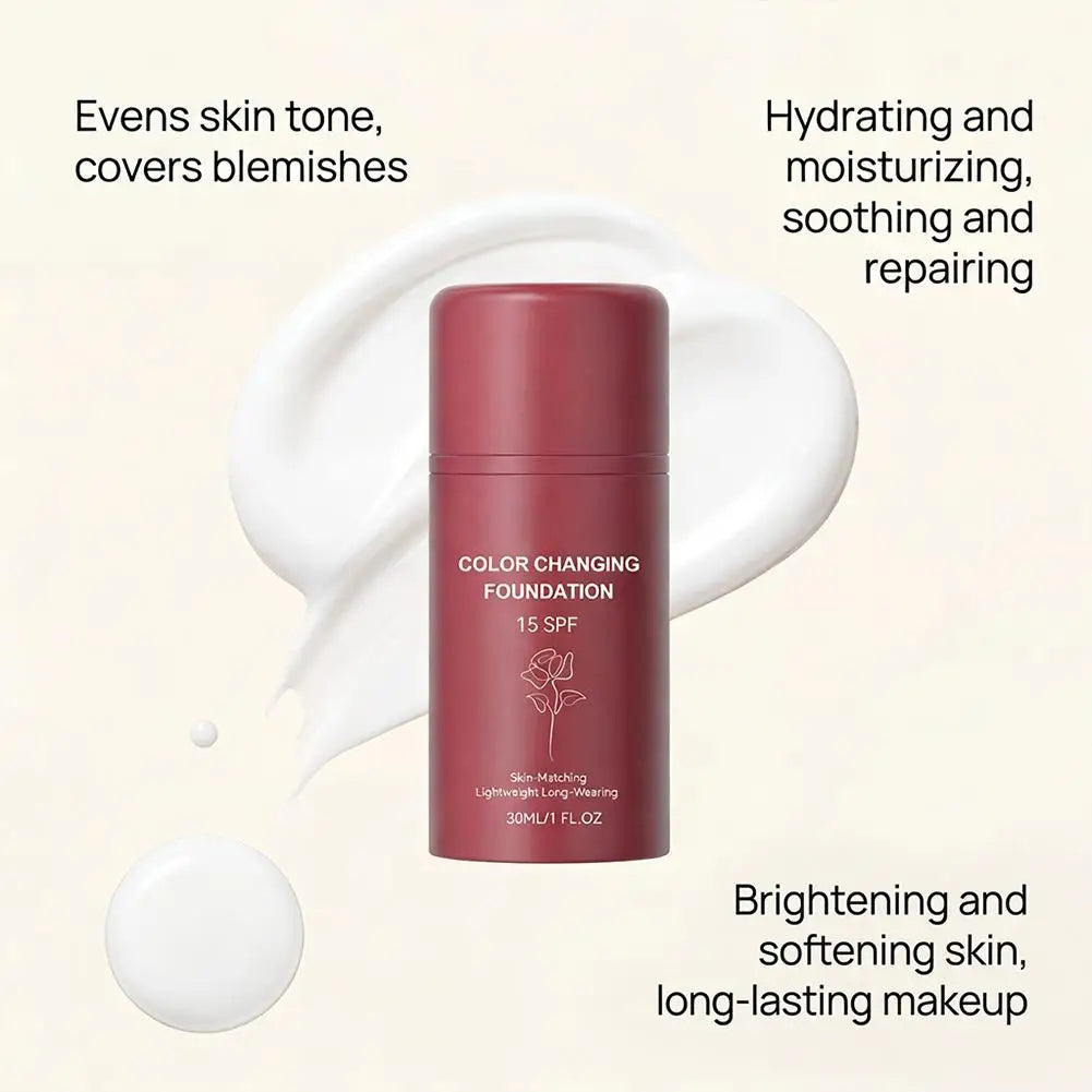 30ml ZEPHOCO Temperature Changing Foundation Portable Lightweight Base Makeup Long Lasting Hydrating Sheer Natural Daily Use