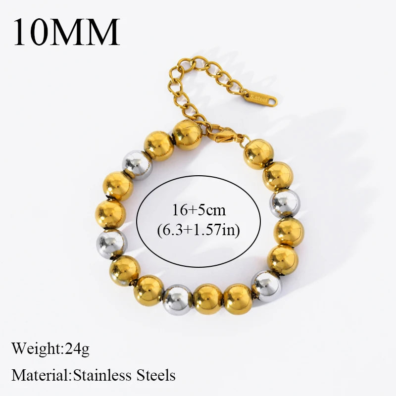 EILIECK 316L Stainless Steel Gold Silver Color Solid Beads Balls Necklace Bracelet For Women Girl Fashion New Year Jewelry Set