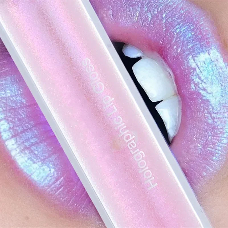 6 Colors Laser Holographic Lip Gloss Liquid Lipstick Mermaid Pigment Longlasting Glitter Lipgloss Waterproof Metallic Lip Makeup
