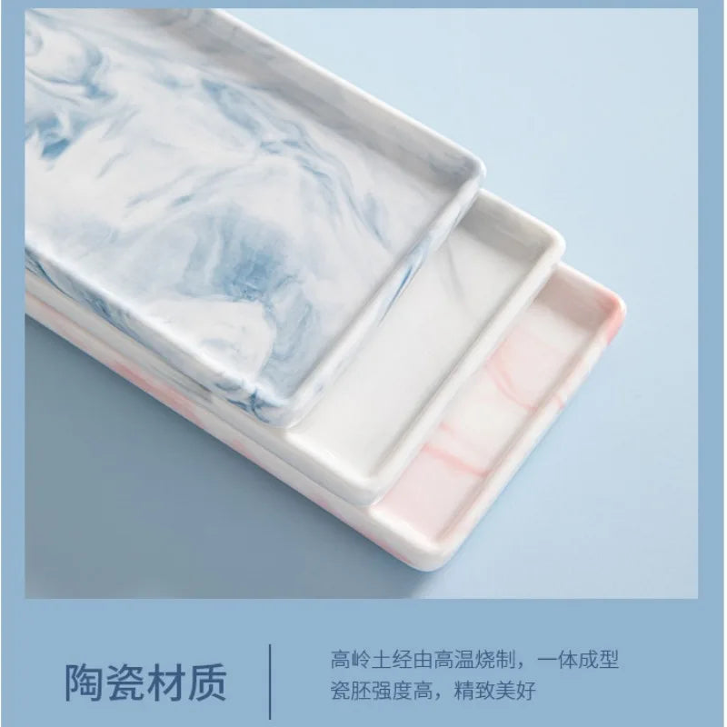 Rectangular Ceramic Tray Creative Marble Pattern Storage Plate Nordic Style Bathroom Storage Tray Jewelry Cosmetics Organizer