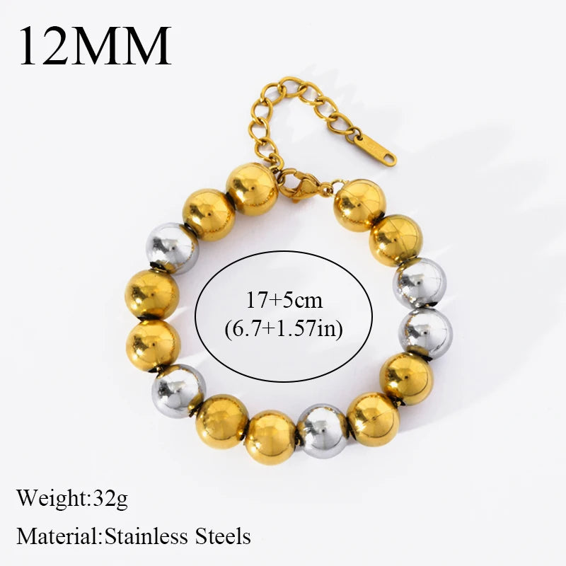 EILIECK 316L Stainless Steel Gold Silver Color Solid Beads Balls Necklace Bracelet For Women Girl Fashion New Year Jewelry Set