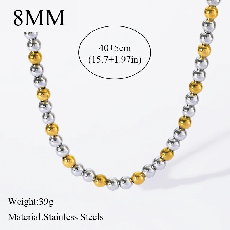 EILIECK 316L Stainless Steel Gold Silver Color Solid Beads Balls Necklace Bracelet For Women Girl Fashion New Year Jewelry Set
