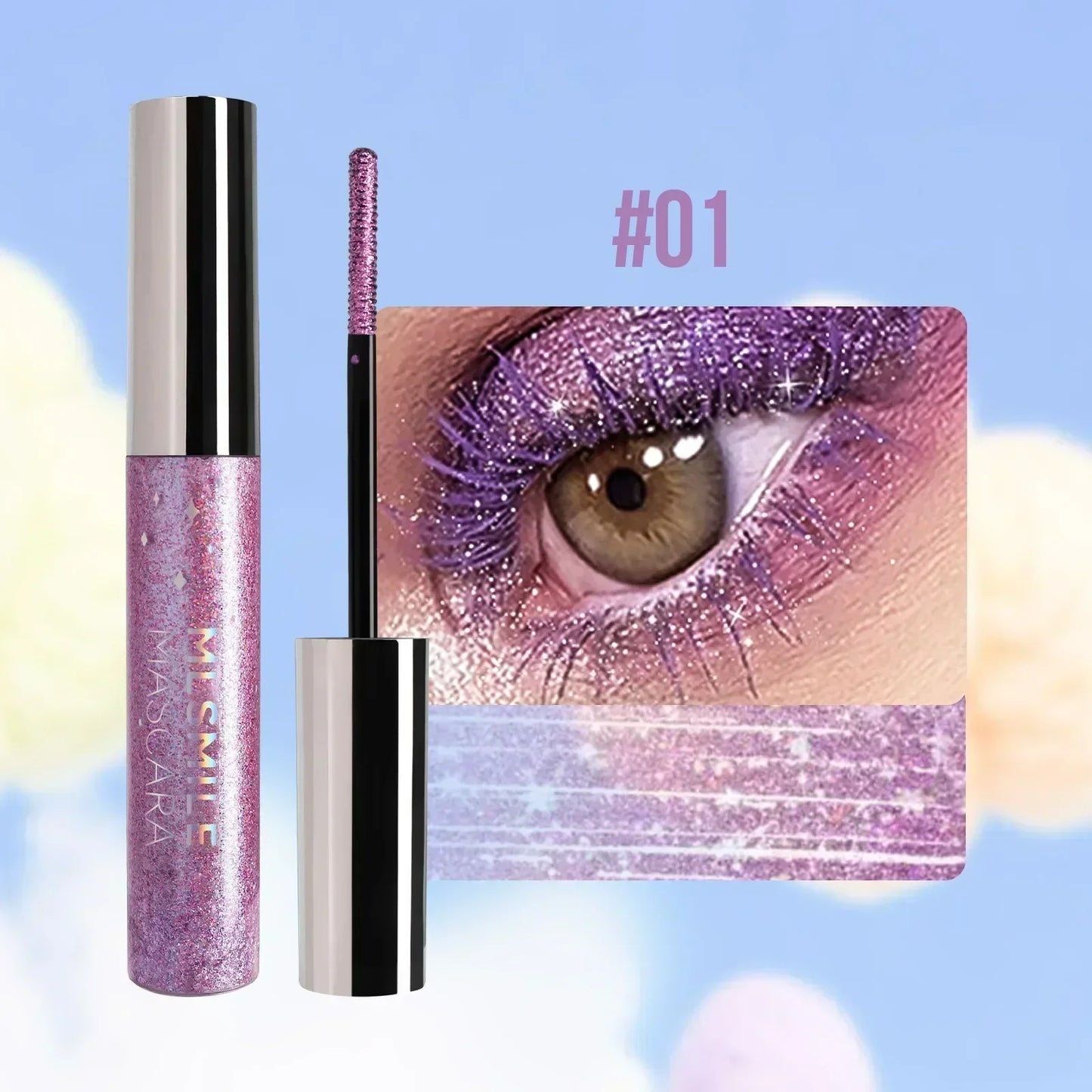 Colorful Glitter Mascara, Waterproof Long Lasting Thickening Lengthening Anti-Smudge Mascara, Tint Rich Color Sparkly Mascara