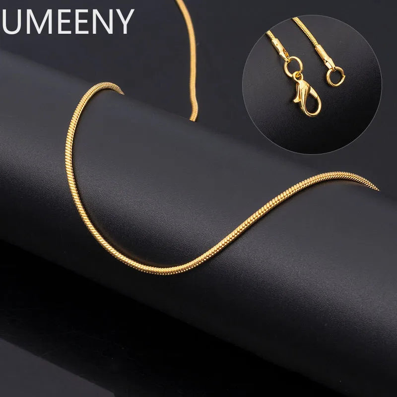925 Sterling Silver 16-30 Inches Gold Color Snake Chain Necklace For Women Fashion Clavicle Chain Necklace Men Party Jewelry
