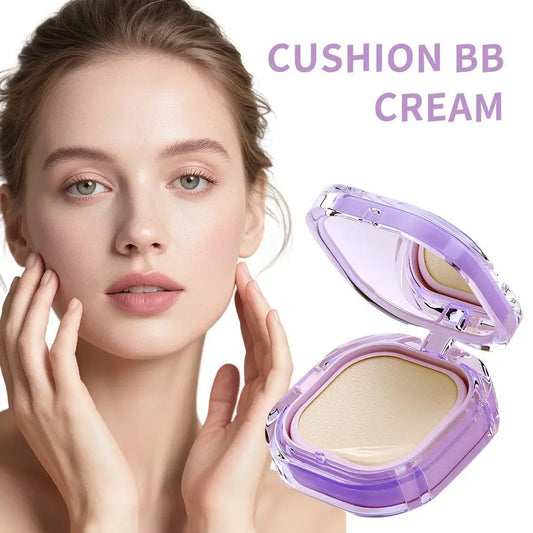 Purple Girl Brightening Liquid Foundation With Air Cushion,Face Lock Makeup CC Cream, Persistent Concealer Waterproof Foundation