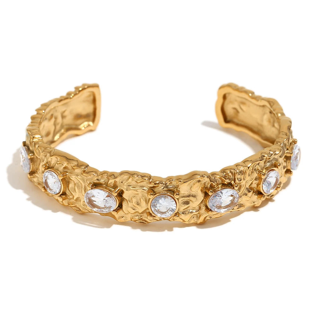 E.B.belle Cast  Irregular Colorful Rhinestone Bracelet Earring Ring Jewelry Set 18k Gold Plated Stainless Steel For Women Charm