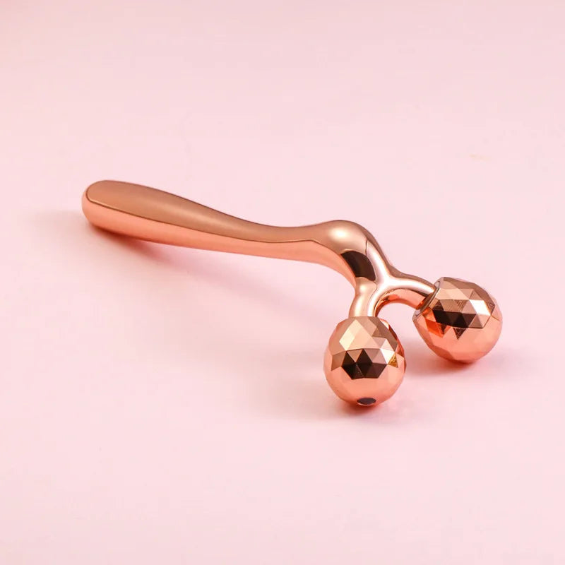 Metal Roller Facial Beauty Stick - 3D Roller Face Massager, Dongling Pink Crystal Jade Roller, Zinc Alloy