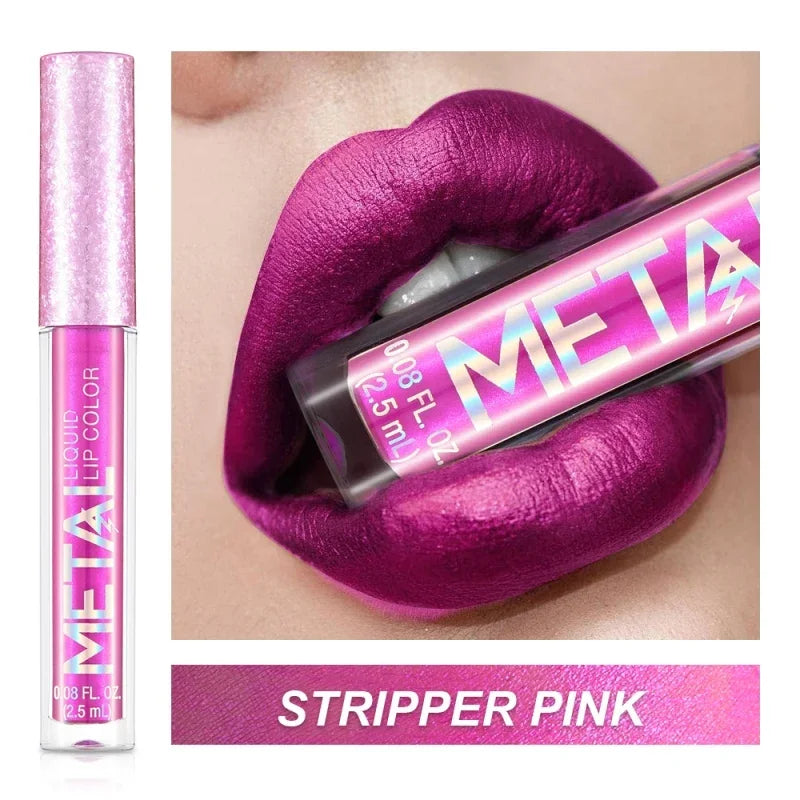 12 Colors Matte Metallic Lip Gloss Long Lasting Non-stick Cup Nude Matte Metallic Lip Color Lipstick Waterproof Lip Glaze Makeup