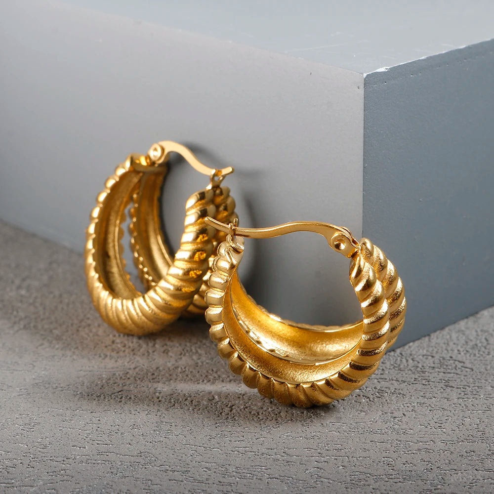 Hoop Earrings for Women Trendy Golden Stainless Steel Earring Jewelry New