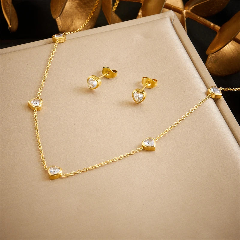 DIEYURO 316L Stainless Steel Pearl Butterfly Flower Golden Necklace Earrings For Womens 2024 New Party Gift Fashion Jewelry Set