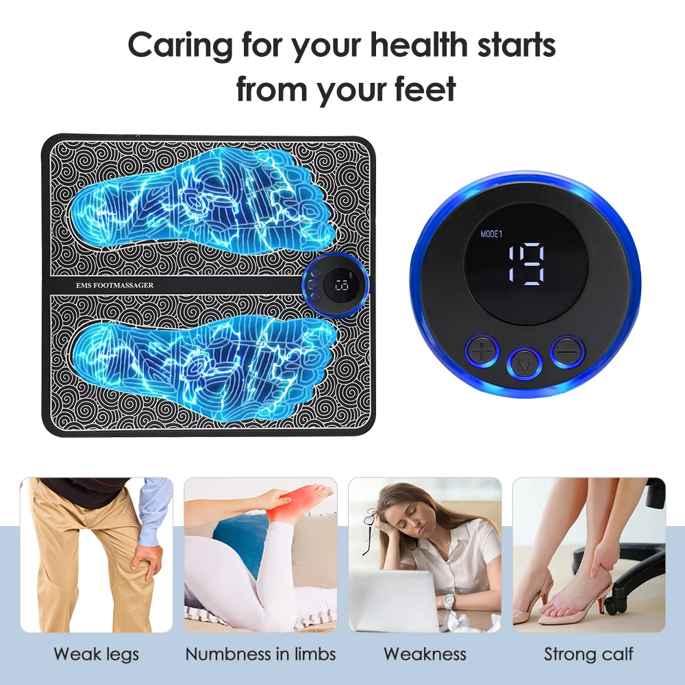 EMS Pulse Electric Foot Massager Foot Therapy Machine Foot Pad Intelligent Acupuncture Foot Massage Pad Mat Muscle Stimulation