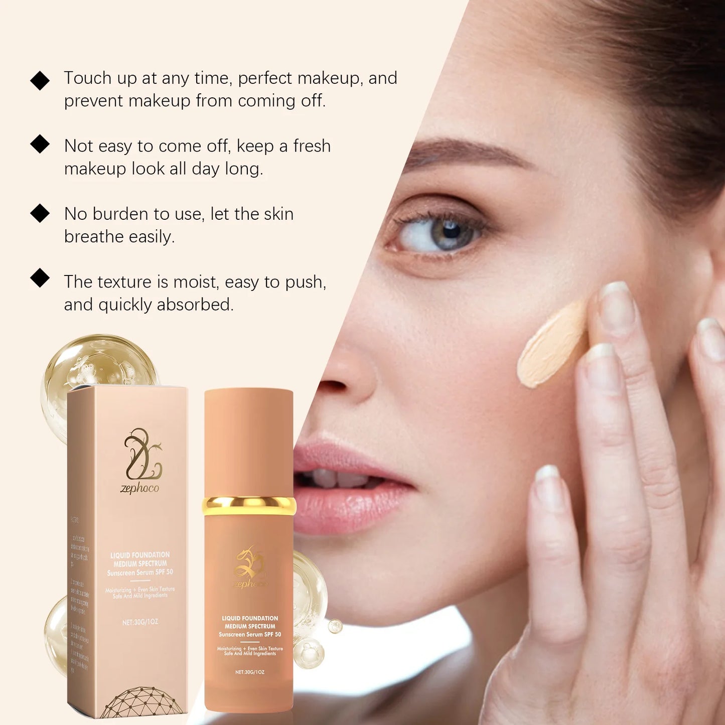 4-in-1 Foundation Liquid Soft Matte Long Lasting Hydrating Makeup Base Spf 50 Waterproof Magic Color Changing Foundation Liquid
