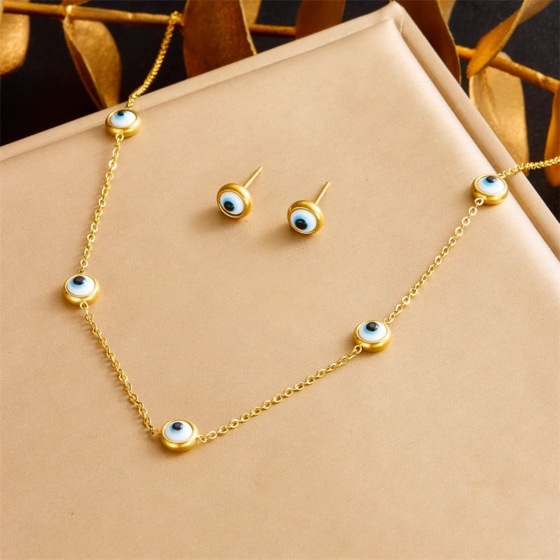 DIEYURO 316L Stainless Steel Pearl Butterfly Flower Golden Necklace Earrings For Womens 2024 New Party Gift Fashion Jewelry Set