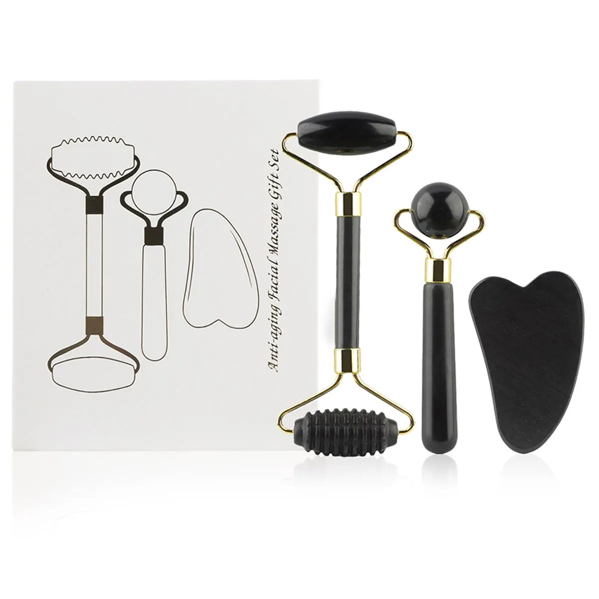 3-in-1 Jade Roller And Gua Sha Set,Roller With Eye Massager,Ridged Massager,Facial Tools For Skin Care Routine And Puffiness