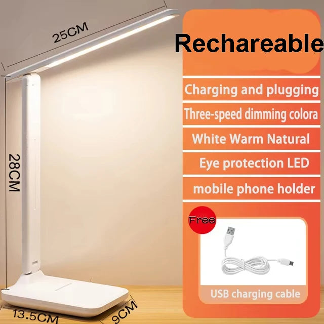 2026 Chargeable LED Table Lamp USB Color Stepless Dimmable Desk Lamp Touch Foldable Eye Protection Reading Night Light