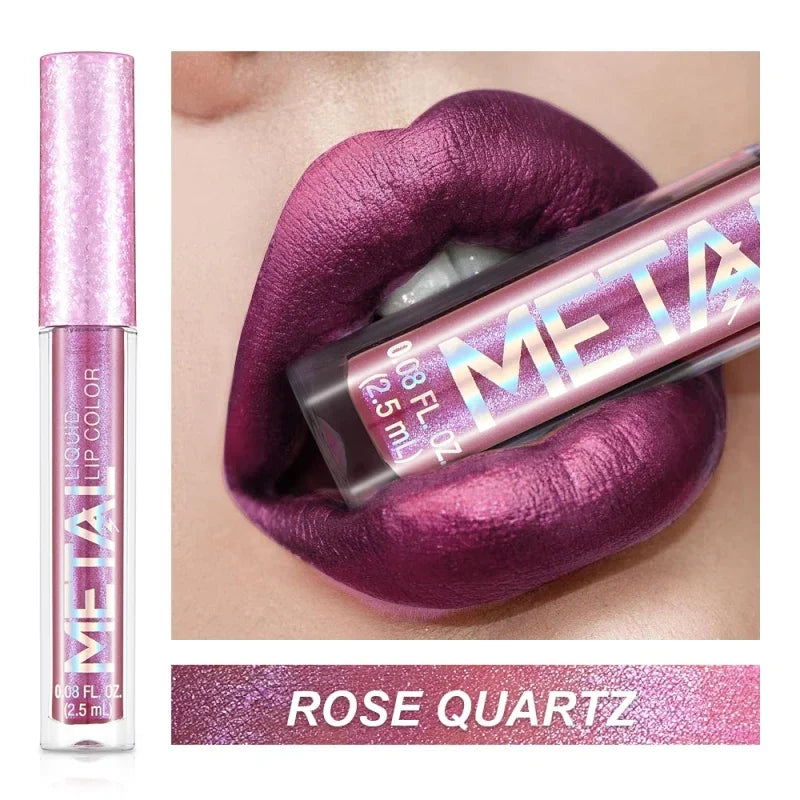 12 Colors Matte Metallic Lip Gloss Long Lasting Non-stick Cup Nude Matte Metallic Lip Color Lipstick Waterproof Lip Glaze Makeup