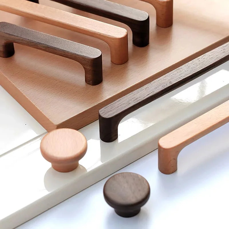 Nordic Wood Cabinet Handle Solid Wooden Kitchen Door Handle Dresser Wardrobe Knobs Cupboard Drawer Pull Furniture Handles