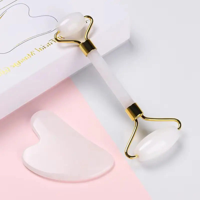 Natural White Jade Roller Gua Sha Set Gouache Stone Massager Face Lifting Gouache Scraper Anti-Wrinkle Skin Care Tool