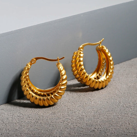 Hoop Earrings for Women Trendy Golden Stainless Steel Earring Jewelry New