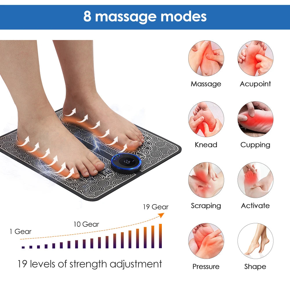 EMS Electric Foot Massager Mat 8 Modes Relieve Pain Muscle Stimulator Blood Circulation vibration Foot Massage Machine Feet SPA