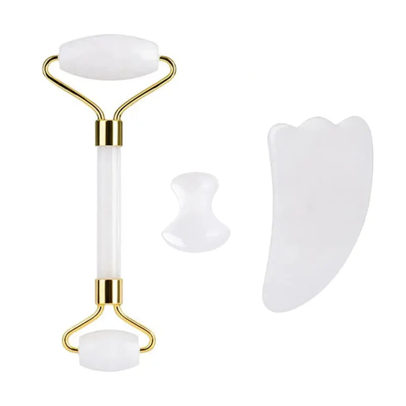 Natural White Jade Roller Gua Sha Set Gouache Stone Massager Face Lifting Gouache Scraper Anti-Wrinkle Skin Care Tool