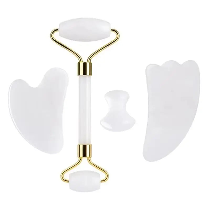 Natural White Jade Roller Gua Sha Set Gouache Stone Massager Face Lifting Gouache Scraper Anti-Wrinkle Skin Care Tool