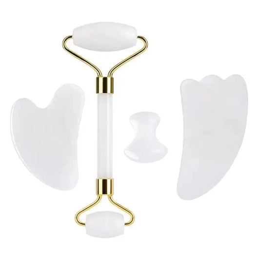 Natural White Jade Roller Gua Sha Set Gouache Stone Massager Face Lifting Gouache Scraper Anti-Wrinkle Skin Care Tool