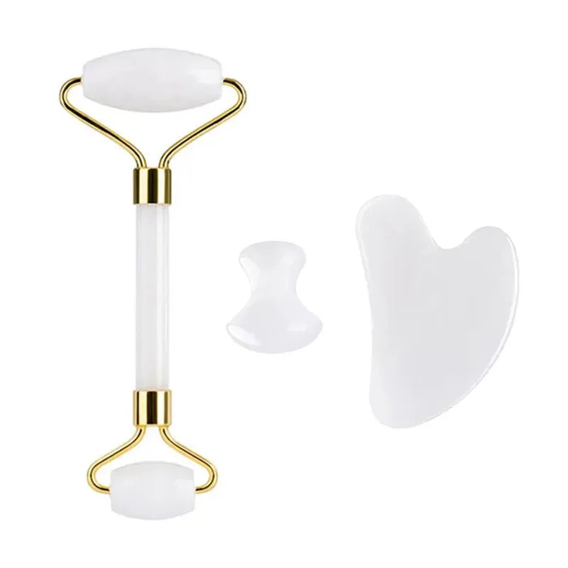 Natural White Jade Roller Gua Sha Set Gouache Stone Massager Face Lifting Gouache Scraper Anti-Wrinkle Skin Care Tool