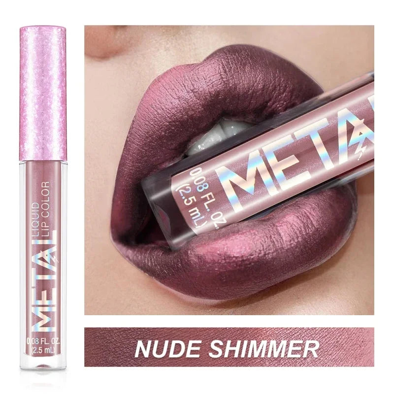 12 Colors Matte Metallic Lip Gloss Long Lasting Non-stick Cup Nude Matte Metallic Lip Color Lipstick Waterproof Lip Glaze Makeup