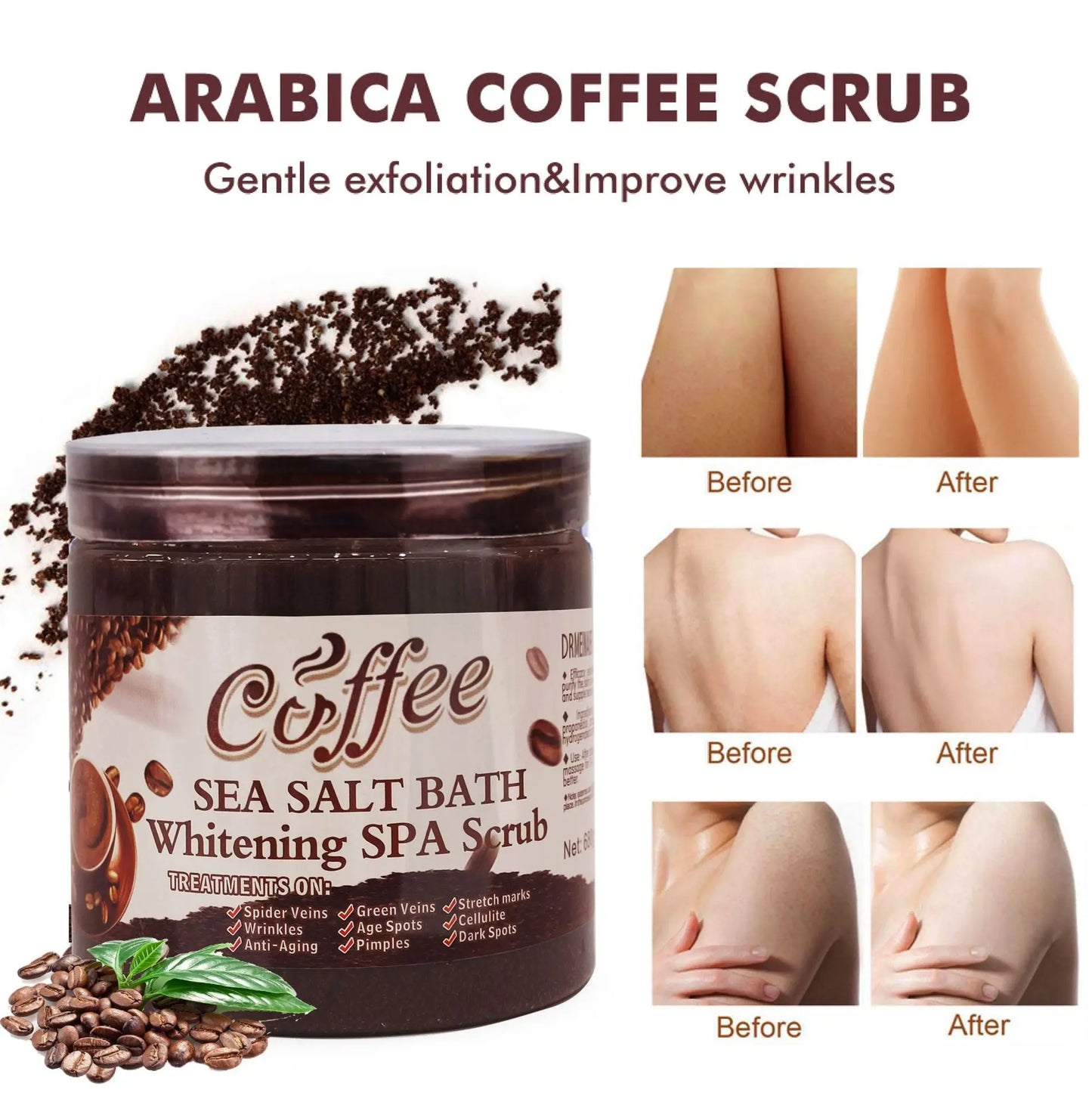 350g/680g Coffee Body Scrub Exfoliating Lightening Skin Pore Cleansing Soften Sea Bath Salt Cream Moisturizing Anti Cellulite