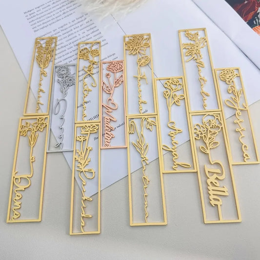Customized Name Bookmarks Personalized Birthday Flowers Stainless Steel Bookmarks Student Jewelry Birthday Gifts For Children