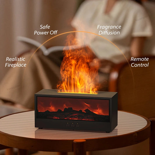 Creative Fireplace Aroma Diffuser Flame Air Humidifier Colorful Lights w/ Remote for Home Office Holiday Gifts/Essential oil set