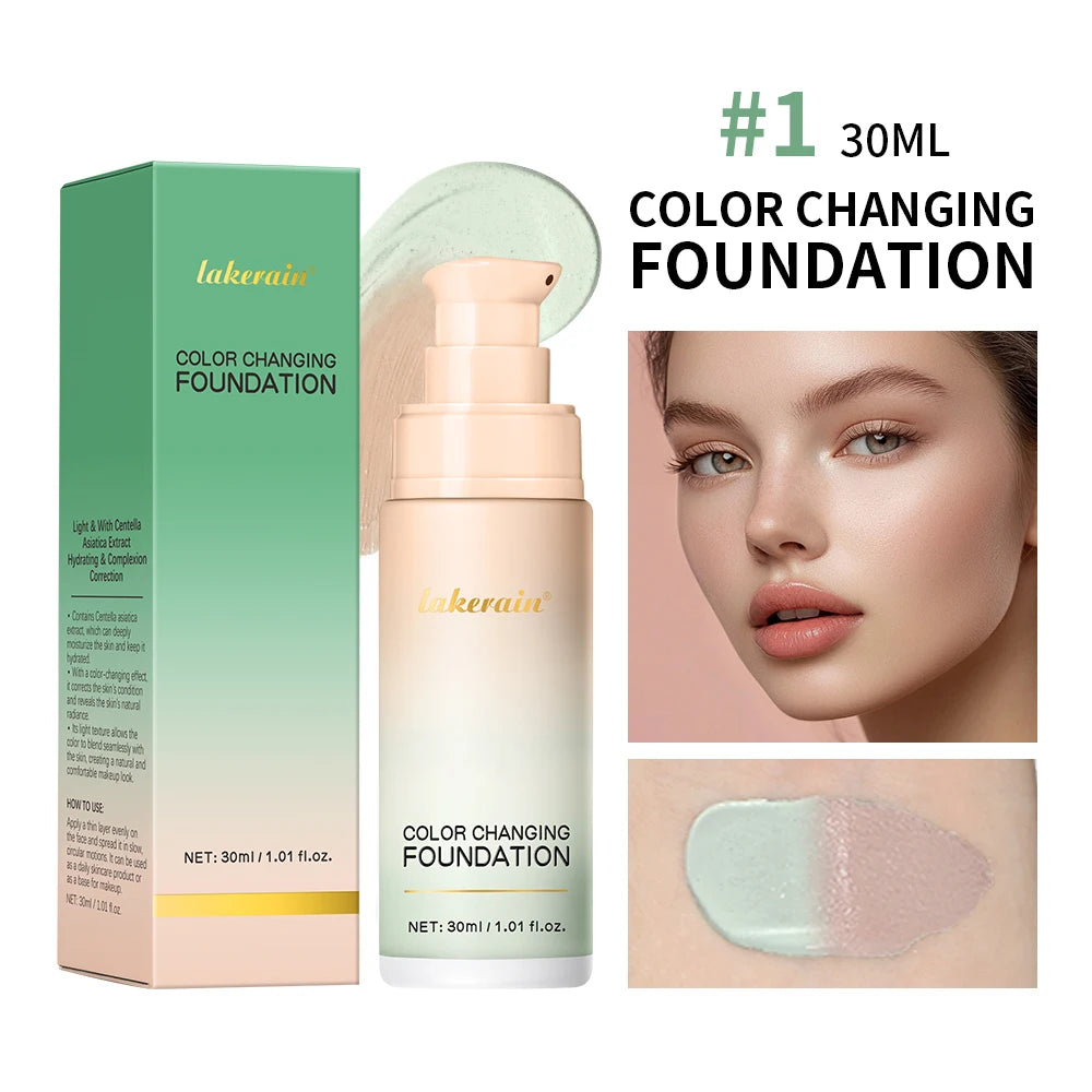 Natural Color Changing Liquid Foundation Centella Korean Lightweight High Coverage Foundation Long-lasting  Natural Base Makeup